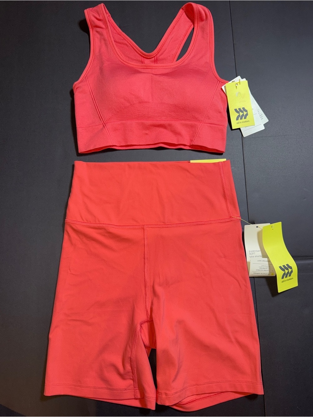 All in Motion Active Seamless Coral Bike Shorts & Sports Bra Set Size XS/S